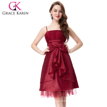 Grace Karin 2016 Ceintures de Spaghetti Femme Bow-Knot Décoré Robe de soirée courte rouge foncée Robe de bal 8 Taille US 2 ~ 16 GK001001-2